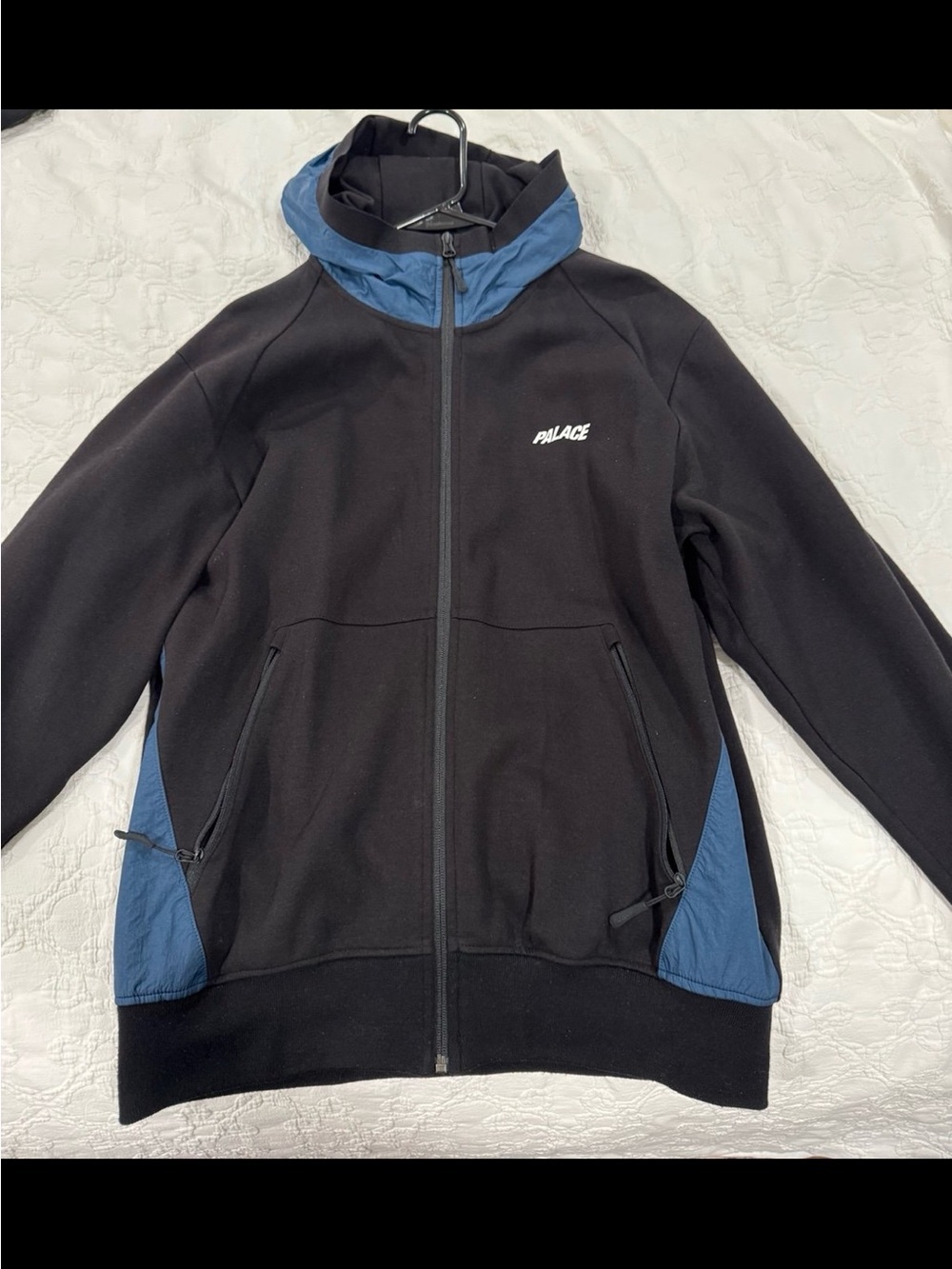 PALACE Black Hoodie Jacket with Blue Accents